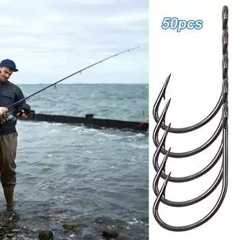 50 шт. рыболовных крючков, высокая прочность, удобство переноски, практичные крючки, аксессуары для активного отдыха 12