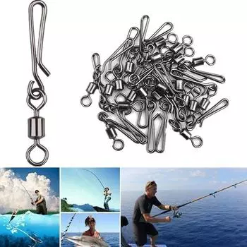 50 шт., рыболовный соединительный штифт, вращающийся вертлюг из нержавеющей стали с защелкой, рыболовный крючок, приманка, аксессуары для рыбалки, снасти 50pcs