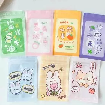 50 шт., самогерметизирующаяся сумка с принтом, цветная утолщенная мини-прекрасная мультяшная труба, закуски, конфеты, ювелирные изделия, уплотнительная упаковка для хранения ювелирных изделий A 7.5x11cm разноцветный