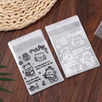 50 шт., самоклеящийся пакет для печенья Butter Bear Opp, конфет, шоколада, десерта, подарочный пакет, сумка для хранения карточек белый