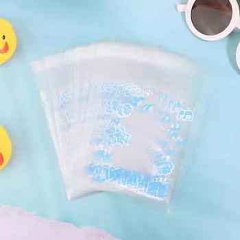 50 шт. Самоклеящийся пакет Opp, симпатичный синий подарочный упаковочный пакет с музыкальными нотами, прозрачный самозапечатывающийся пакет, защитный держатель для фотокарточек 1