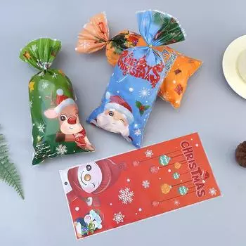 50 шт. Санта-Клаус Снеговик Смешанные конфетные пакеты Пластиковый подарочный пакет Счастливого Рождества 2024 Домашний декор для рождественской вечеринки