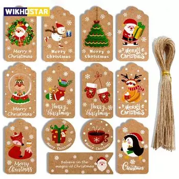 50 шт. Счастливого Рождества, спасибо, крафт-бумага, бирки, рождественская елка, подвесная этикетка, новогодняя вечеринка, подарочная карта, украшения для дома A