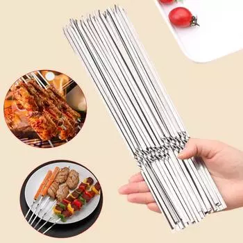 50 шт. шампуров для барбекю из нержавеющей стали, многоразовые, плоские, игольчатые палочки для барбекю, шампуров для вечеринок, кемпинга, пикника, инструментов