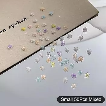 50 шт. Шармы для нейл-арта в виде пятилепестковых цветов, блестящие 3D украшения для ногтей, цвет макарон, аксессуары для маникюра, материал смола, сделай сам Small