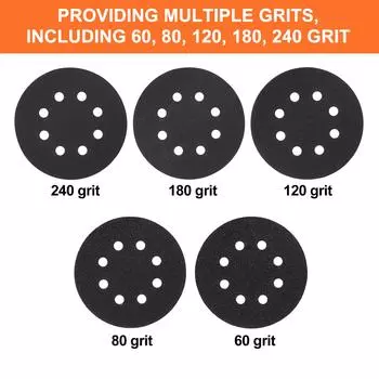 50 шт. шлифовальные диски, 5 дюймов, 125 мм, 8 отверстий, 240/180/120/80/60, наждачная бумага для произвольного шлифования дорожек чёрный