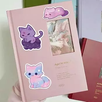 50 шт. симпатичные наклейки из ПВХ со звездным небом и кошкой, эстетические наклейки для шлема, мотоцикла, телефона, багажа, детского подарка