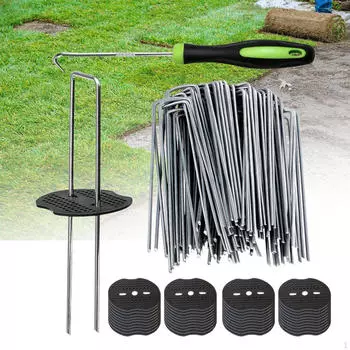 50 шт. скобы для садовых кольев с 50 прокладками сверхмощные U-образные анкеры для заземления гвозди для палатки