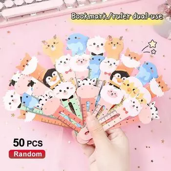 50 шт. Случайные мультяшные животные Закладка Милый медвежонок котенок Студенческая линейка Закладка Студенческие принадлежности One Size
