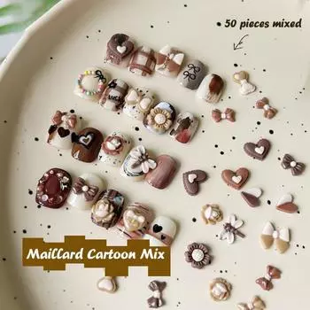 50 шт. смешанная упаковка бантик Майяра для ногтей алмазные зимние смоляные украшения ретро стереоскопические нашивки аксессуары для украшения ногтей