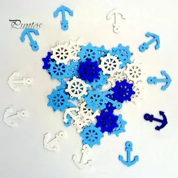 50 шт. смешанного цвета, темно-синий стиль, мини-якорь, руль, деревянные пуговицы, украшения, подарок
