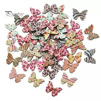 50 шт. смешанные деревянные пуговицы с 2 отверстиями и натуральными бабочками для шитья, для скрапбукинга, декоративных пуговиц