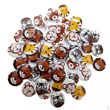 50 шт. смешанные окрашенные деревянные пуговицы с мультяшными животными, швейные поделки для детей, 20 мм