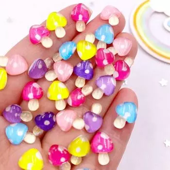 50 шт., смешанные смолы, мини-кристаллы, красочные цветы, грибы, дизайн ногтей, плоская задняя часть, стразы, аппликации, сделай сам, декор для скрапбукинга, аксессуары, ремесла