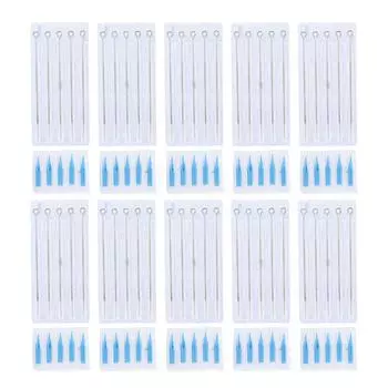 50 шт. смешанных игл для татуировок из нержавеющей стали, 50 шт. насадок для татуировок, 5 размеров для татуировок