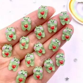 50 шт., смоляные мини-блестящие красочные каваи, зеленая любовь, лягушка, искусство для ногтей, плоская задняя часть, стразы, аппликация, сделай сам, очаровательные аксессуары для скрапбукинга, ремесла зелёный