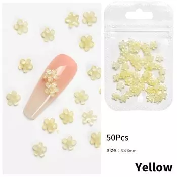 50 шт., смоляные украшения для ногтей с пятью лепестками, маленькие цветочные украшения, трехмерные сверкающие аксессуары для ногтей 6mm