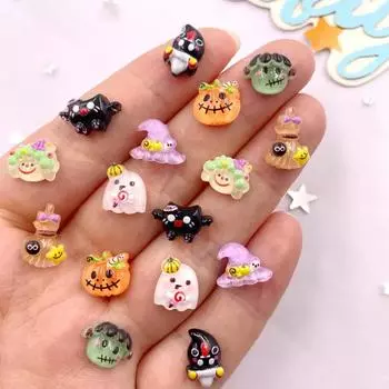 50 шт. смоляных блесток, цветная юбка для девочки, кошачья голова, тыква, клоун, привидение, плоские фигурки, нейл-арт, аксессуары для скрапбукинга