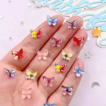 50 шт. смоляных блесток, мини, красочные ледяные кристаллы, напечатанные бабочки, дизайн ногтей, плоские стразы, скрапбукинг, аксессуары для поделок своими руками