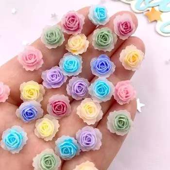 50 шт. смолы 11 мм красочные 3D милые розы плоские стразы скрапбукинг DIY свадебные аппликации декор ремесло ювелирные изделия аксессуары 50Pcs