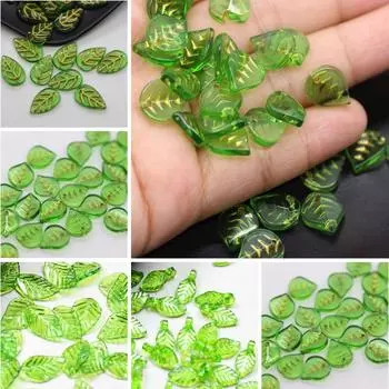 50 шт., стеклянные окрашенные золотые бусины в виде листьев, ювелирные аксессуары, аксессуары для волос, материалы, подвески «сделай сам», серьги, орнамент, ювелирные аксессуары 11x13mm Small Leaf