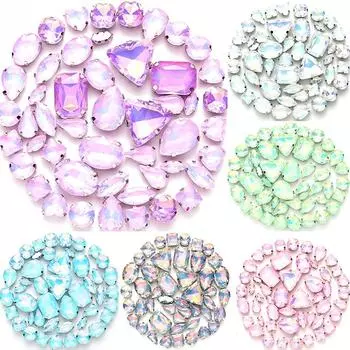 50 шт. стеклянных мокко-протеиновых швейных дрелей, смешанных, DIY, ювелирных аксессуаров, аксессуаров для одежды, однокулачковых дрелей с отверстием для пришивания бисера со стразами 50 pcs