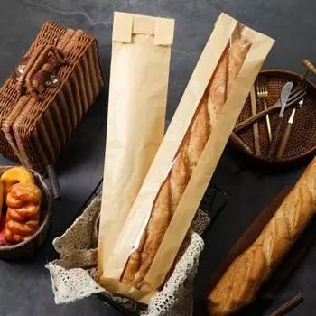 50 шт. сумка для багета с прозрачным окном, сумка для домашнего хлеба, длинная сумка для хранения французского хлеба, маслостойкая упаковочная сумка из крафт-бумаги, принадлежности для выпечки S жёлтый