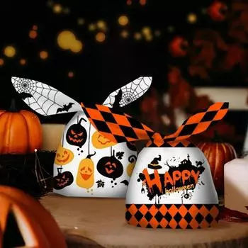 50 шт., сумка для конфет на Хэллоуин, милый череп, тыква, кроличьи уши, упаковка, подарочные пластиковые пакеты, детские сладости или гадости, коробка для закусок, декор для вечеринки Other