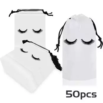 50 шт. сумки для ухода за ресницами, пластиковые пакеты, дорожные косметички для ресниц, сумки EVA со шнурком для женщин и девочек, принадлежности для макияжа S-10x15cm