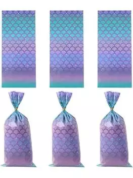 50 шт. сумок для сладостей в виде русалочьей вечеринки, сумочки для подарков на вечеринку в виде русалочьей вечеринки, широкое дно, целлофан с завязками для девочек-русалок на день рождения, декор для вечеринки