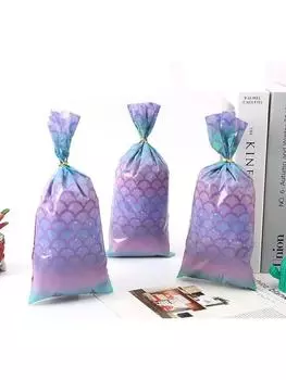 50 шт. сумок для вечеринки в стиле русалки, сумки для сладостей и конфет в стиле русалки, широкое дно, целлофановые сумки с завязками для девочек в стиле русалки на день рождения, декор для вечеринки