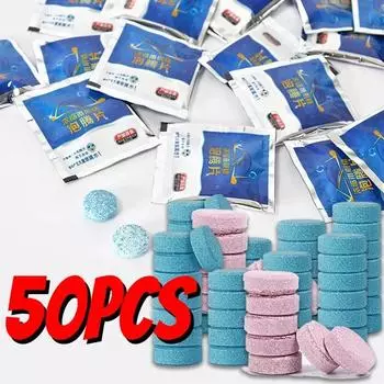 50 шт. суперконцентрированных моющих таблеток для пены, мощная формула без разводов для автомобильных стекол и стекол