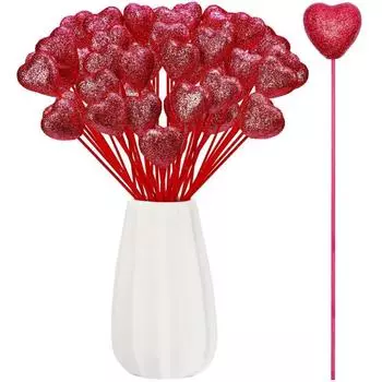 50 шт. сверкающих сердечек из пенопласта на День святого Валентина, пенопластовые сердечки на ножках, деревянные блестящие сердечки, объемные сердечки для цветочных композиций ко Дню святого Валентина розовый