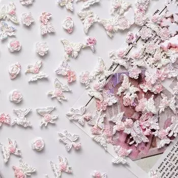 50 шт. светящихся фантазийных смоляных ногтей с бриллиантами в виде бабочек, цветов камелии, инкрустированных светящимся супер-вспышкой, украшением для ногтей своими руками 13