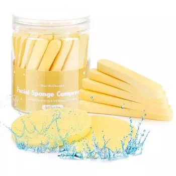 50 шт., сжатая губка для очищения лица, губка для мытья лица, губка для снятия макияжа, мягкая губка, отшелушивающая круглая спонж...