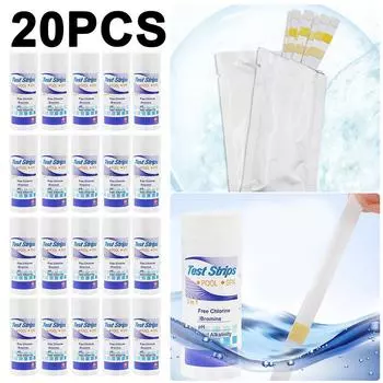 50 шт. тест-полосок 3 в 1 для определения остаточного хлора, значения pH и щелочности в бассейне.