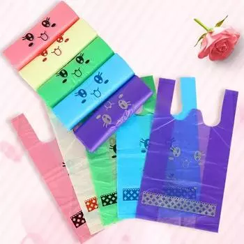 50 шт., толстая ручка для покупок, пластиковый пакет, многоразовая упаковочная сумка, браслет для супермаркета, прозрачные сумки для покупок с фруктами и едой, жилет, сумка 18x32cm синий