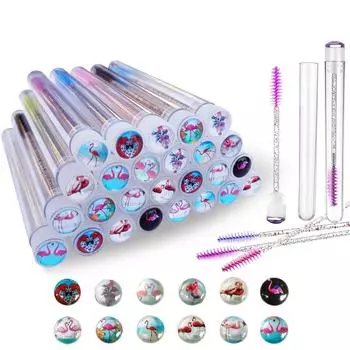 50 шт., тюбик кисточки для бровей с рисунком фламинго, одноразовые палочки для туши, тюбик-аппликатор со сверлом из смолы для наращивания ресниц