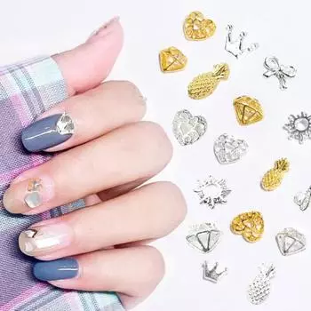 50 шт., украшение для дизайна ногтей, 3D сердце, корона, бант, череп, ананас, подвески из сплава, ретро ожерелье для дизайна ногтей, ювелирные аксессуары, принадлежности для маникюра E