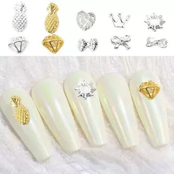 50 шт., украшение для дизайна ногтей, 3D сердце, корона, бант, череп, ананас, подвески из сплава, ретро ожерелье для дизайна ногтей, ювелирные аксессуары, принадлежности для маникюра E