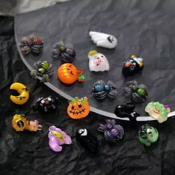 50 шт./упак. хэллоуинские подвески для дизайна ногтей, микс, 3D, симпатичные мультяшные тыквы, монстры, смоляные подвески, плоские аксессуары для украшения ногтей 9-13mm