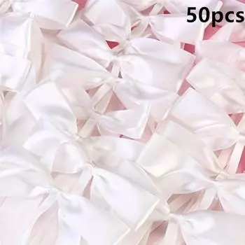 50 шт./упак. Ленточные банты, нежные свадебные украшения для скамей, банты для вечеринок, машин, стульев белый