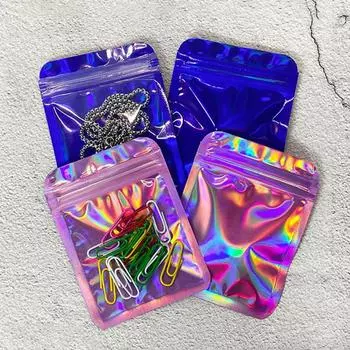 50 шт., упаковочные пакеты для ювелирных изделий, сережек, самозапечатывающиеся пакеты, лазерные цветные многоразовые многоцелевые пакеты из полипропилена, антиокислительные пакеты 7.5x10cm