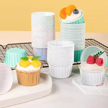 50 шт., устойчивые к высоким температурам чашки для торта, жиронепроницаемая бумага, водонепроницаемые, легко извлекаемые из формы, одноразовые пищевые чашки для выпечки белый