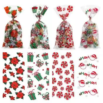 50 шт. Веселые рождественские конфетные пакеты Санта-Клауса Пластиковые конфетные пакеты для угощений Рождественские новогодние пакеты для печенья Подарочные коробки Украшения
