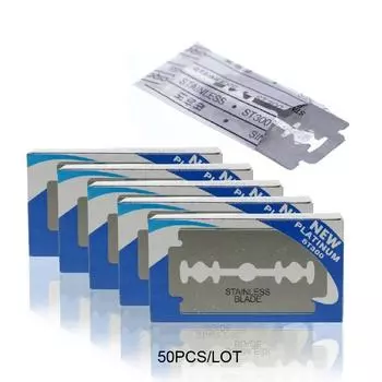 50 шт. в упаковке лезвия для бритвы из нержавеющей стали для мужчин с двойным лезвием для ухода за лицом
