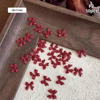 50 шт. винно-красный смоляной бант для ногтей, оптовый микс размера, 3D-лента, бант, мини-кавайные аксессуары для дизайна ногтей, милые украшения для ногтей своими руками