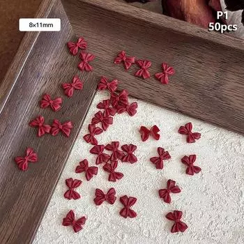 50 шт. винно-красный смоляной бант для ногтей, оптовый микс размера, 3D-лента, бант, мини-кавайные аксессуары для дизайна ногтей, милые украшения для ногтей своими руками