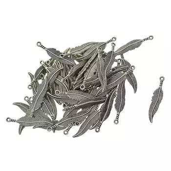 50 шт., винтажные подвески с перьями и листьями для изготовления ювелирных изделий DIY Craft 36x8x2mm серебряный