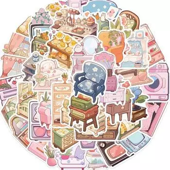 50 шт., водонепроницаемая, устойчивая к выцветанию наклейка с рисунком мебели, декоративная наклейка для бутылок с водой, ноутбуков, 50 шт.